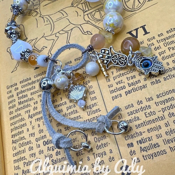 Clear phantom quartz maxi sphere bead silver leather wrap cowgirl cuff bracelet - Picture 3 of 10